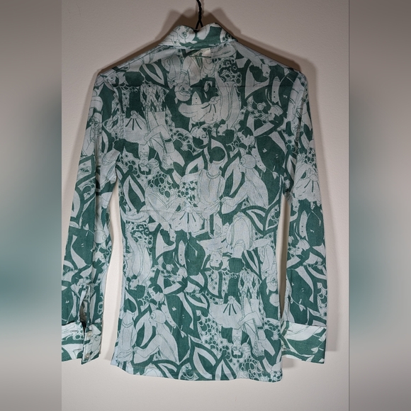 Vintage 70's Flapper Girl Dinner Party Button Up Shirt w/ Dagger Collar - Picture 5 of 6